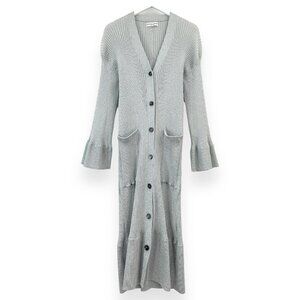 Apiece Apart Metallic Silver Long Sleeve Lightweight Rib Knit Duster Cardigan